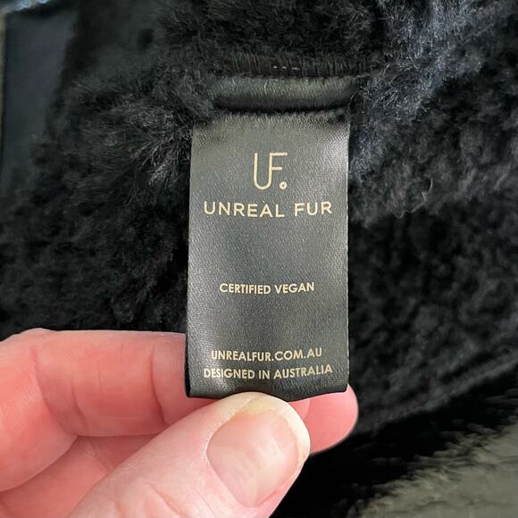 Revolve Unreal Fur Wet Look Aviator Biker Jacket Faux Leather/Fur Black L NWT - Picture 10 of 16